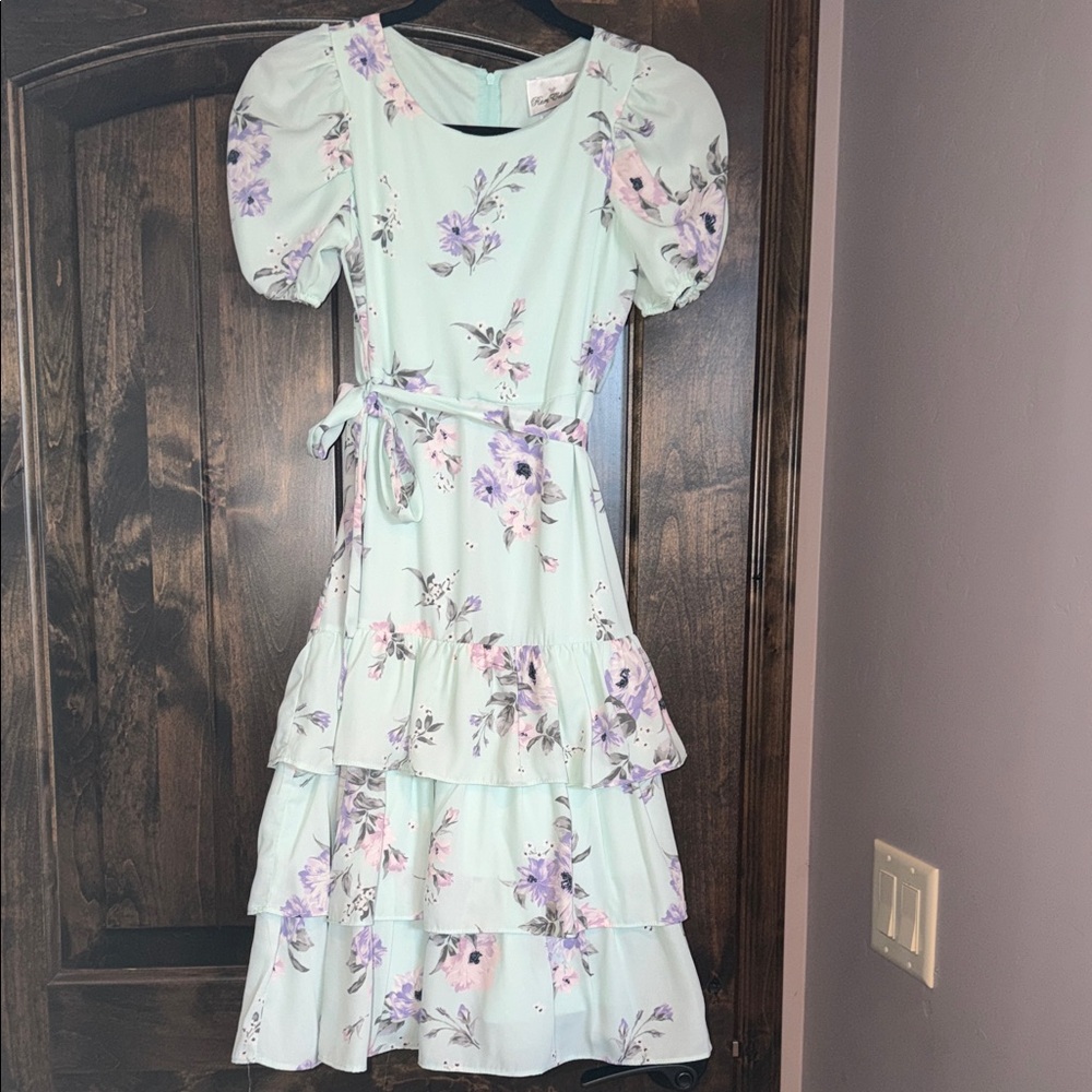 Rare Editions Mint Floral Ruffle Dress